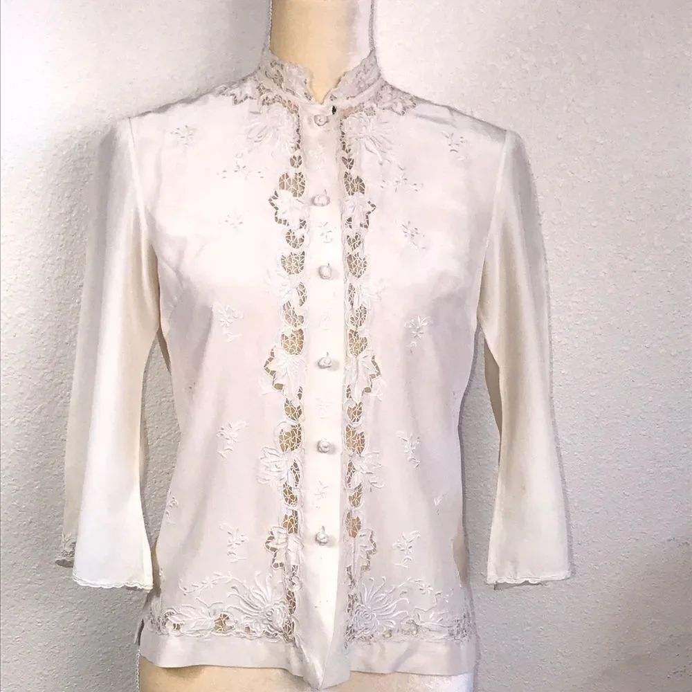 Vintage 50s/ 60s peony silk blouse size S M aproximadamente